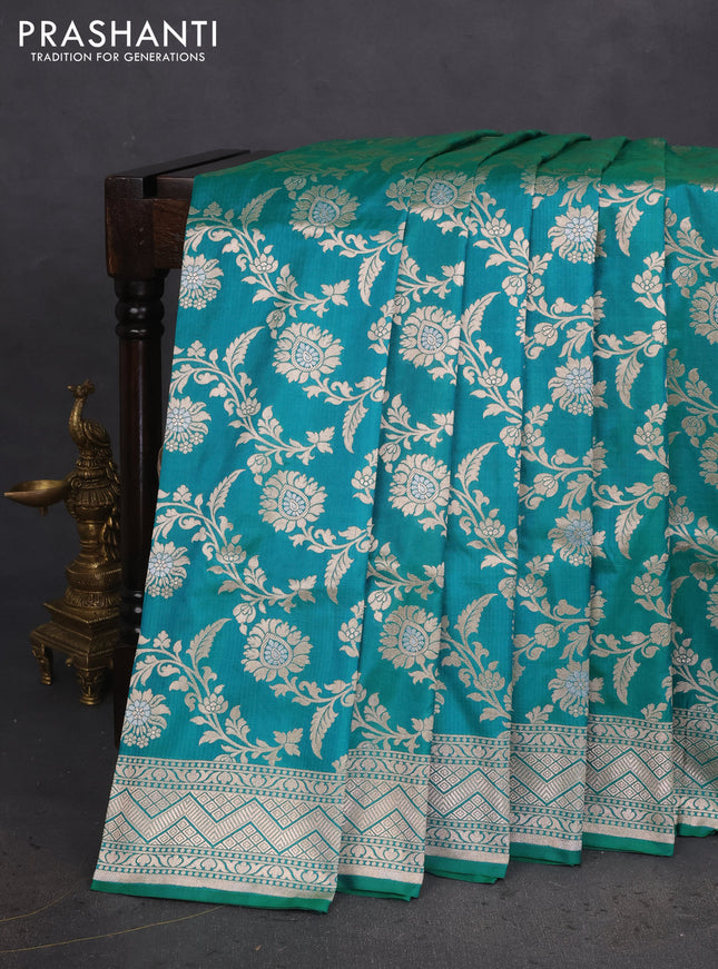 Banarasi uppada silk saree teal green with allover zari woven brocade weaves and zari woven border