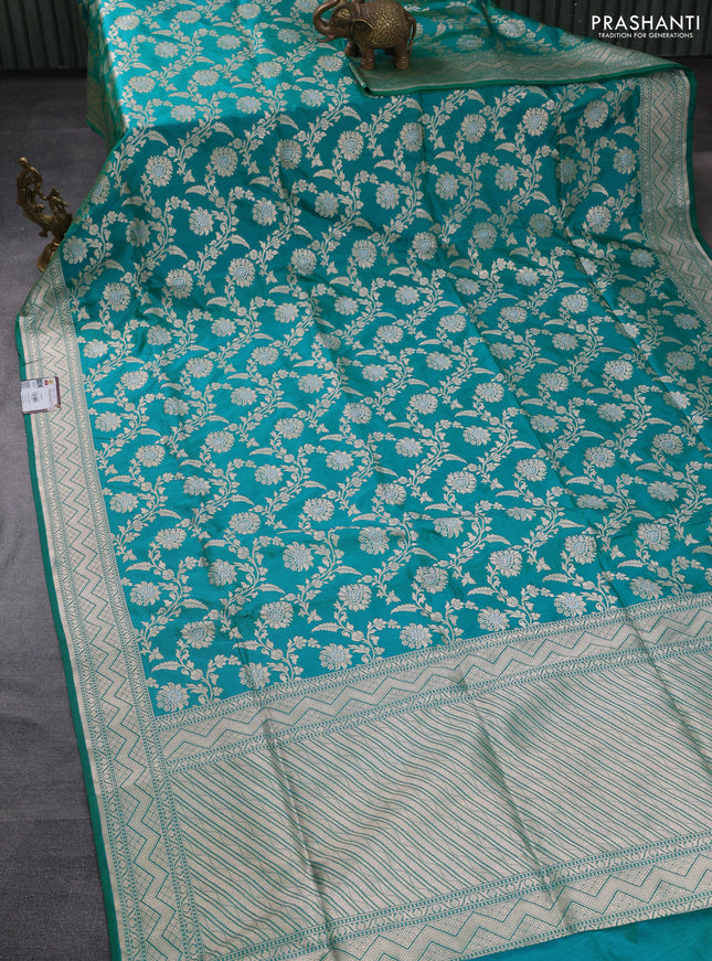 Banarasi uppada silk saree teal green with allover zari woven brocade weaves and zari woven border