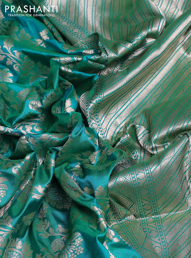 Banarasi uppada silk saree teal green with allover zari woven brocade weaves and zari woven border