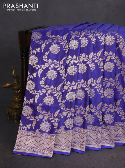 Banarasi uppada silk saree blue with allover zari woven brocade weaves and zari woven border