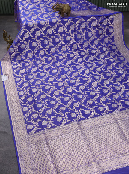 Banarasi uppada silk saree blue with allover zari woven brocade weaves and zari woven border