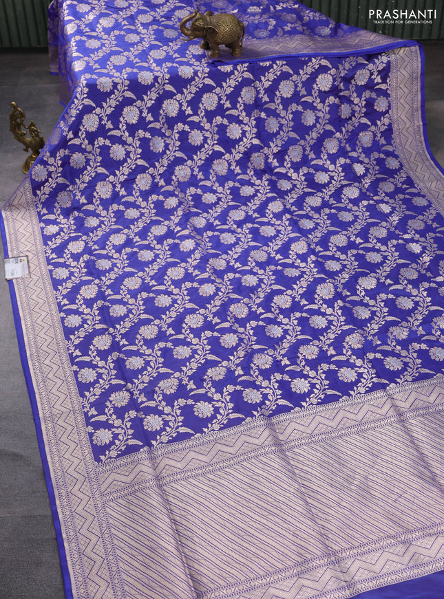 Banarasi uppada silk saree blue with allover zari woven brocade weaves and zari woven border