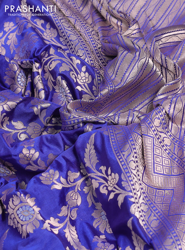 Banarasi uppada silk saree blue with allover zari woven brocade weaves and zari woven border
