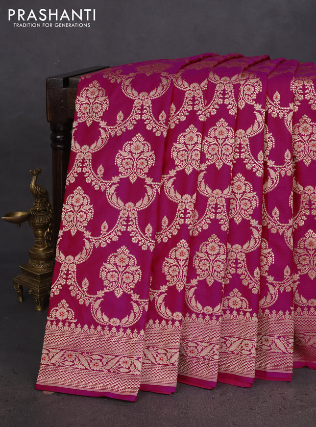 Banarasi uppada silk saree pink with allover zari woven brocade weaves and zari woven border