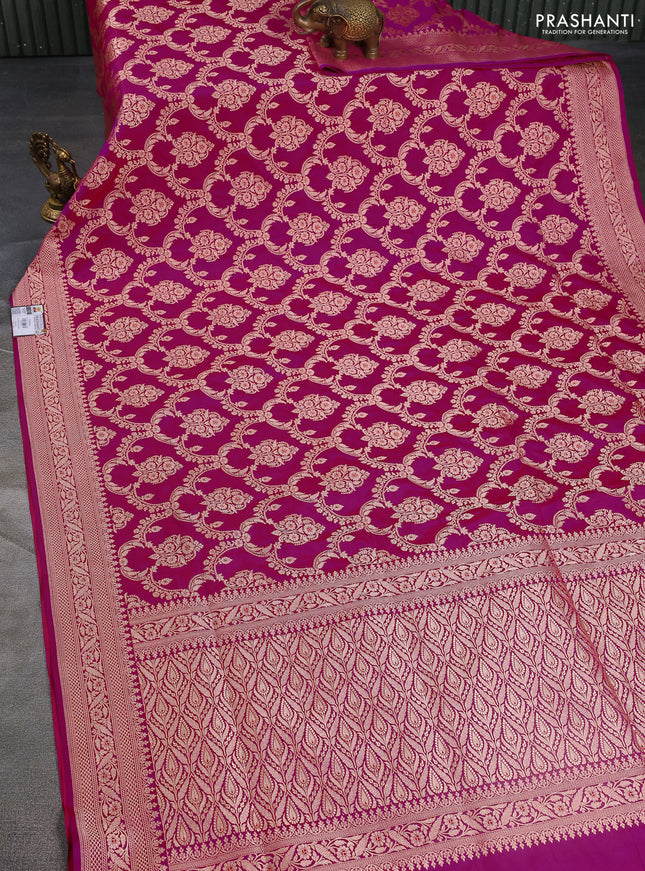 Banarasi uppada silk saree pink with allover zari woven brocade weaves and zari woven border