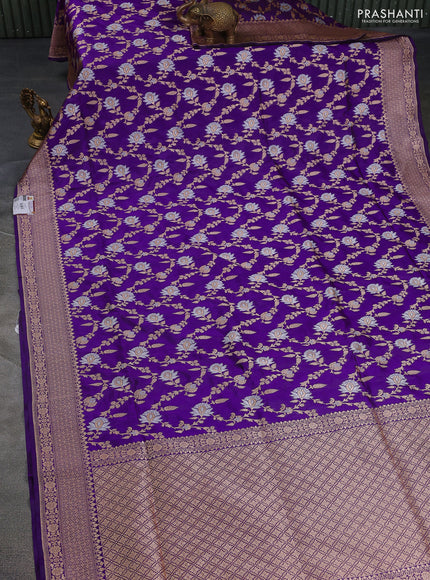 Banarasi uppada silk saree purple with allover silver & gold zari woven floral brocade weaves and zari woven border