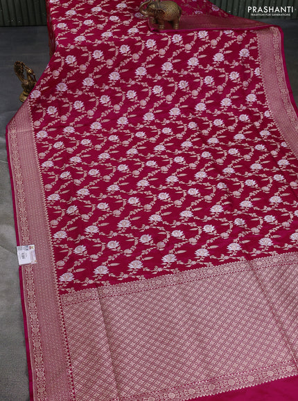 Banarasi uppada silk saree pink with allover silver & gold zari woven floral brocade weaves and zari woven border