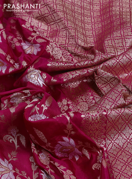 Banarasi uppada silk saree pink with allover silver & gold zari woven floral brocade weaves and zari woven border