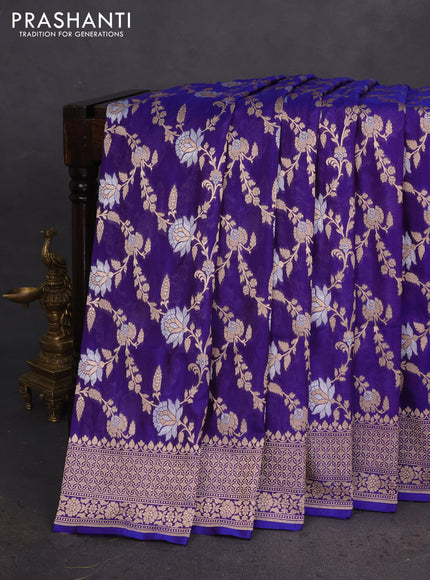 Banarasi uppada silk saree dual shade of purple with allover silver & gold zari woven floral brocade weaves and zari woven border