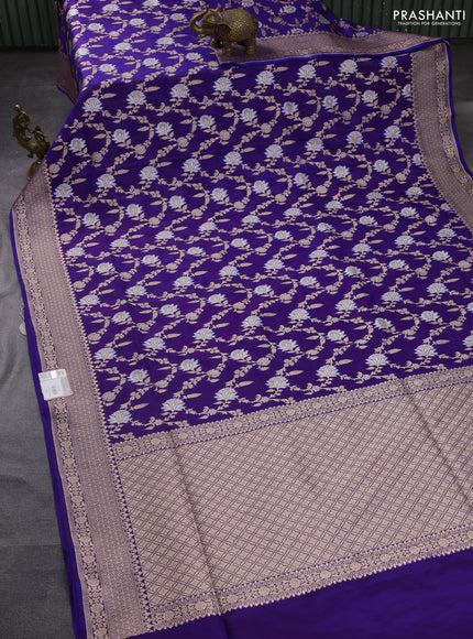 Banarasi uppada silk saree dual shade of purple with allover silver & gold zari woven floral brocade weaves and zari woven border