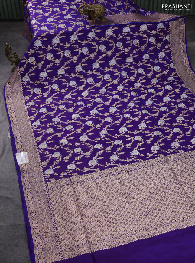 Banarasi uppada silk saree dual shade of purple with allover silver & gold zari woven floral brocade weaves and zari woven border