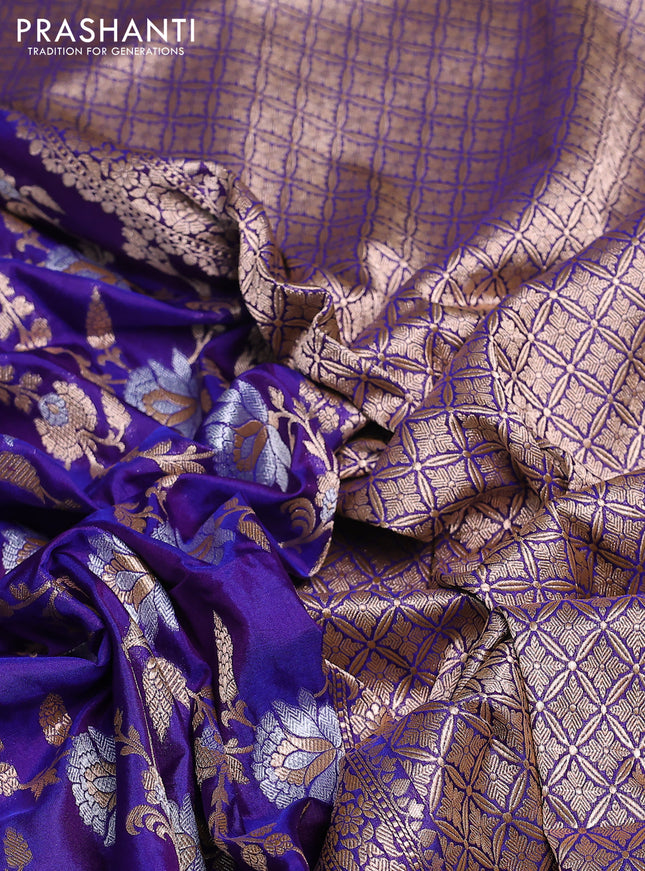 Banarasi uppada silk saree dual shade of purple with allover silver & gold zari woven floral brocade weaves and zari woven border