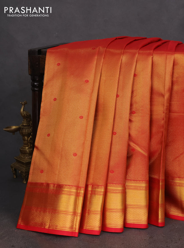 Pure kanchipuram tissue silk saree red with allover zari woven brocade weaves and zari woven border