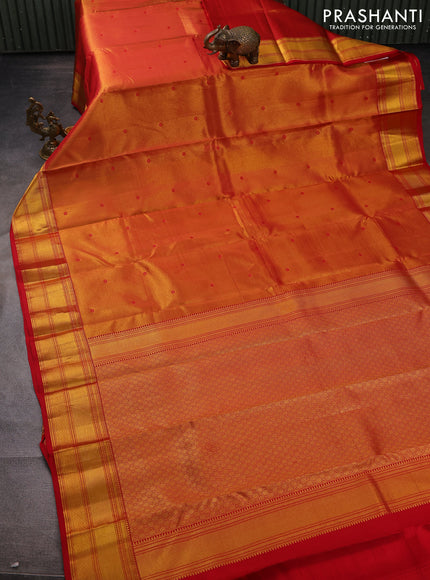 Pure kanchipuram tissue silk saree red with allover zari woven brocade weaves and zari woven border