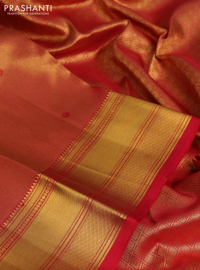 Pure kanchipuram tissue silk saree red with allover zari woven brocade weaves and zari woven border