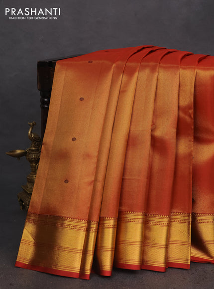 Pure kanchipuram tissue silk saree red with allover zari woven brocade weaves and zari woven border