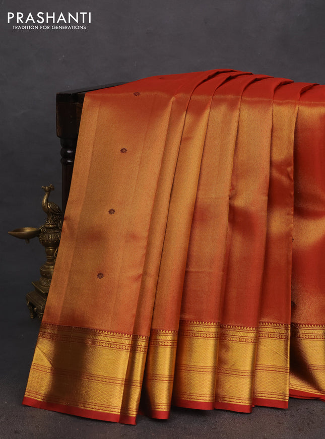Pure kanchipuram tissue silk saree red with allover zari woven brocade weaves and zari woven border