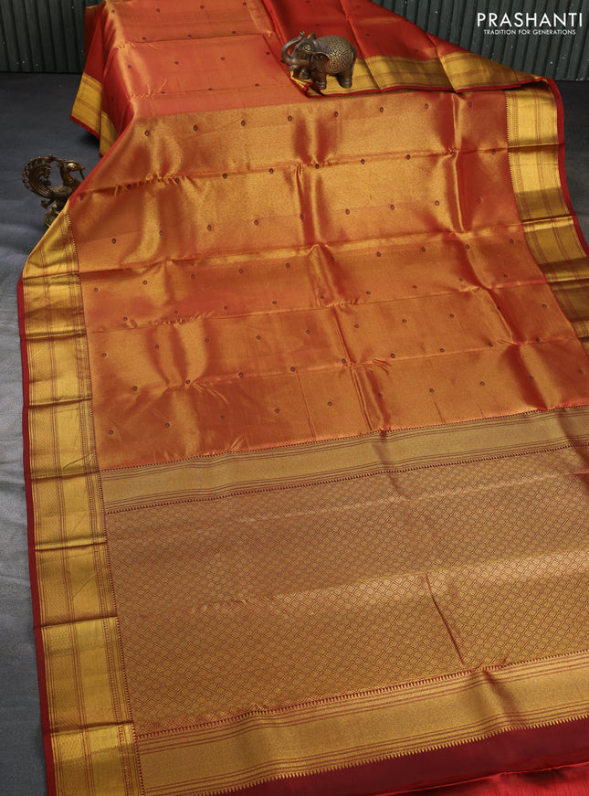 Pure kanchipuram tissue silk saree red with allover zari woven brocade weaves and zari woven border