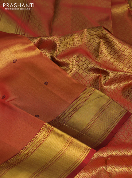 Pure kanchipuram tissue silk saree red with allover zari woven brocade weaves and zari woven border
