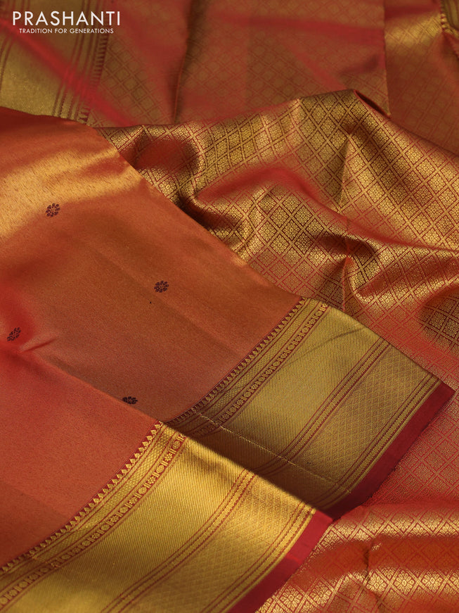 Pure kanchipuram tissue silk saree red with allover zari woven brocade weaves and zari woven border
