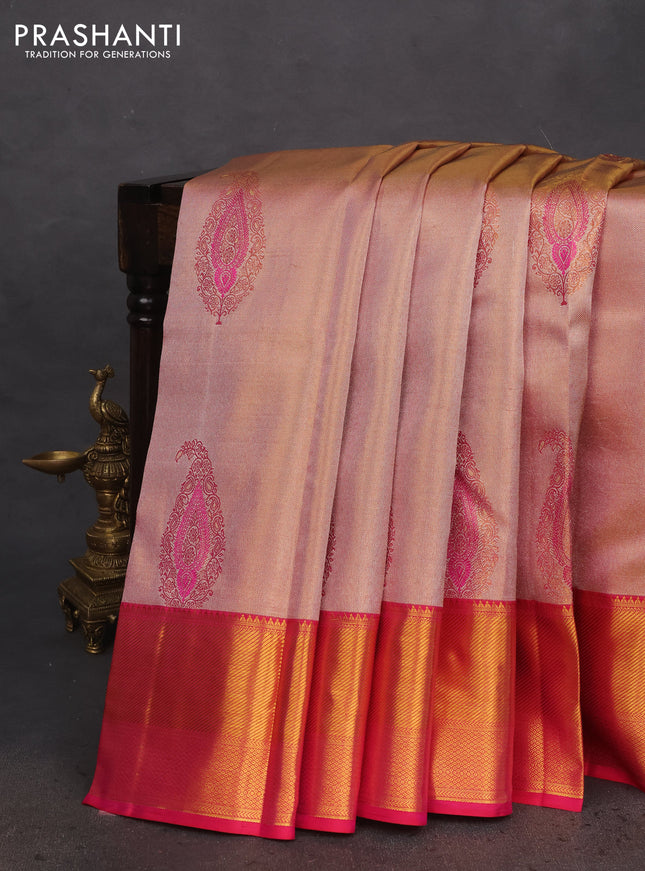 Pure kanchipuram tissue silk saree pastel pink and pink with allover zari woven brocade weaves and zari woven border