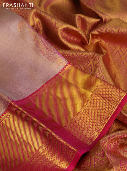 Pure kanchipuram tissue silk saree pastel pink and pink with allover zari woven brocade weaves and zari woven border
