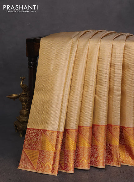Pure kanchipuram tissue silk saree gold and maroon with allover zari woven brocade weaves and rich zari woven border