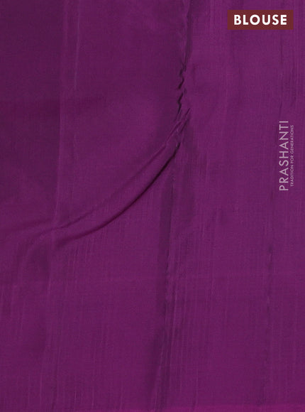 Kanchipuram silk saree mustard green and purple with allover zari weaves and zari woven border