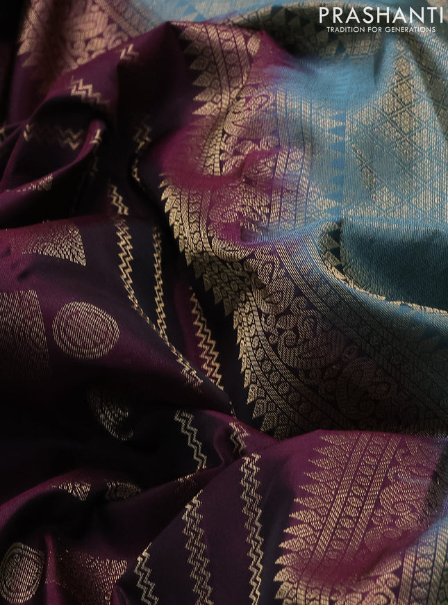 Kanchipuram silk saree deep maroon and pastel green with allover zari weaves and zari checked border