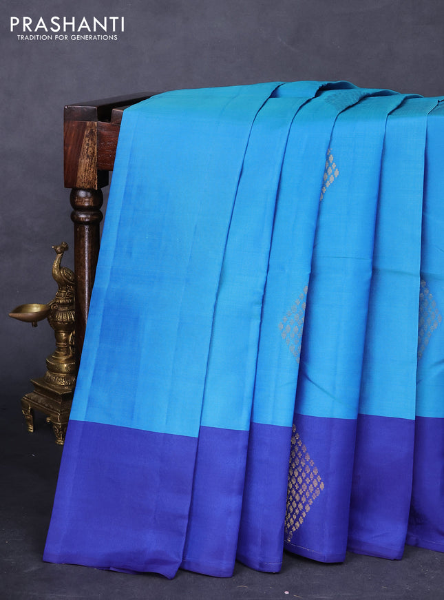 Kanchipuram silk saree cs blue and blue with zari woven buttas and zari woven butta border