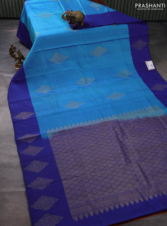 Kanchipuram silk saree cs blue and blue with zari woven buttas and zari woven butta border