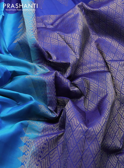 Kanchipuram silk saree cs blue and blue with zari woven buttas and zari woven butta border