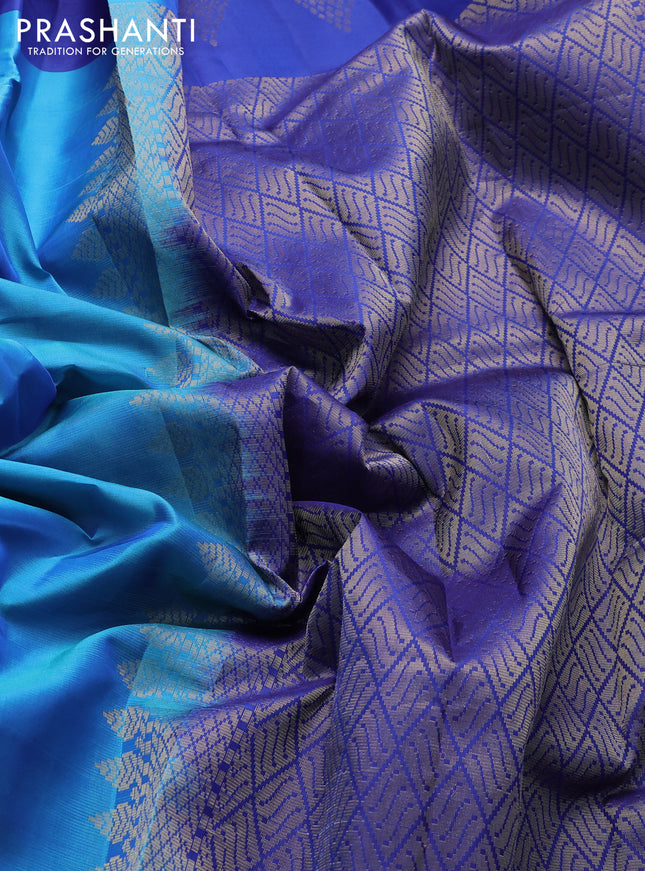 Kanchipuram silk saree cs blue and blue with zari woven buttas and zari woven butta border