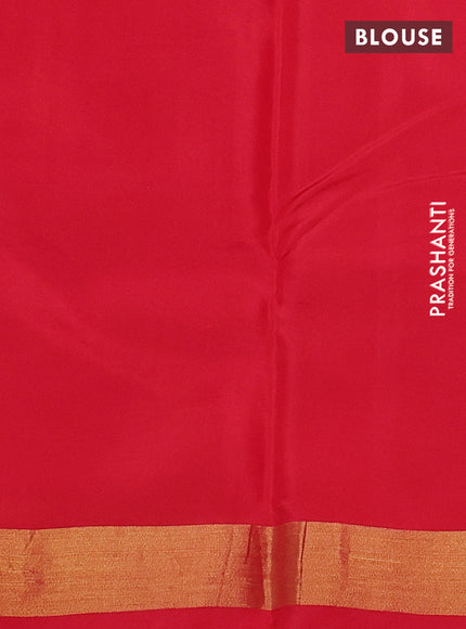 Kanchipuram silk saree mustard yellow and red with zari woven buttas and zari woven butta border