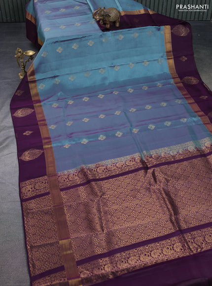 Kanchipuram silk saree teal green and wine shade with zari woven buttas and zari woven butta border