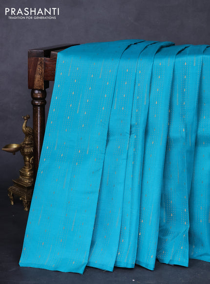 Kanchipuram silk saree teal blue and maroon with allover zari weaves in borderless style