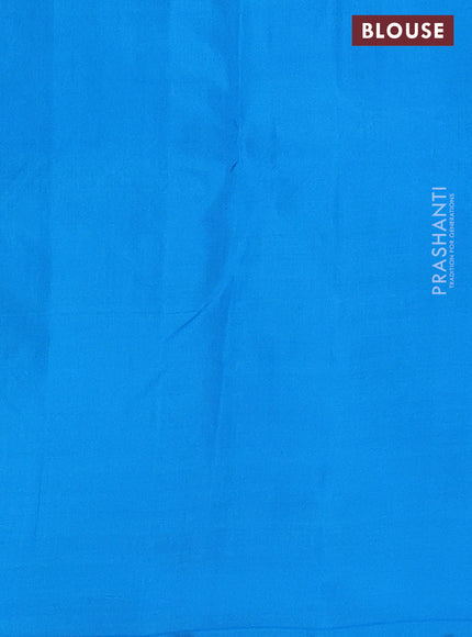 Kanchipuram silk saree mustard yellow and cs blue with zari woven buttas in borderless style