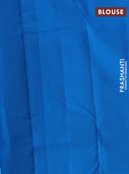 Kanchipuram silk saree pink and cs blue with zari woven buttas in borderless style