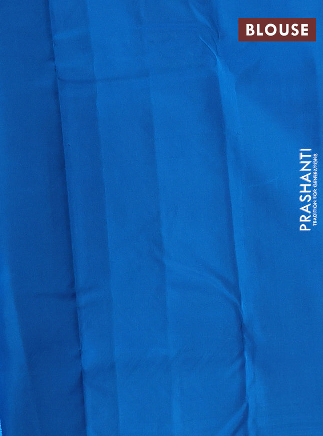 Kanchipuram silk saree pink and cs blue with zari woven buttas in borderless style