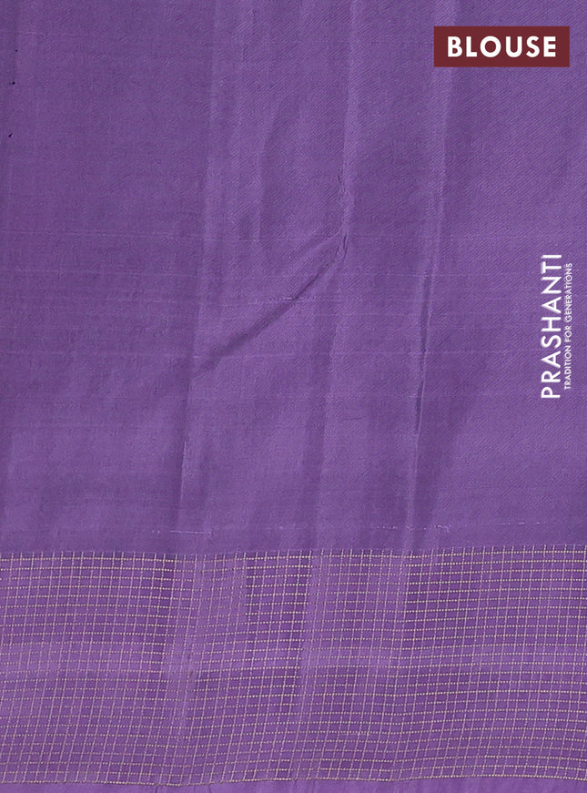 Kanchipuram silk saree teal green shade and pastel purple with allover zari weaves & buttas and zari woven checked border