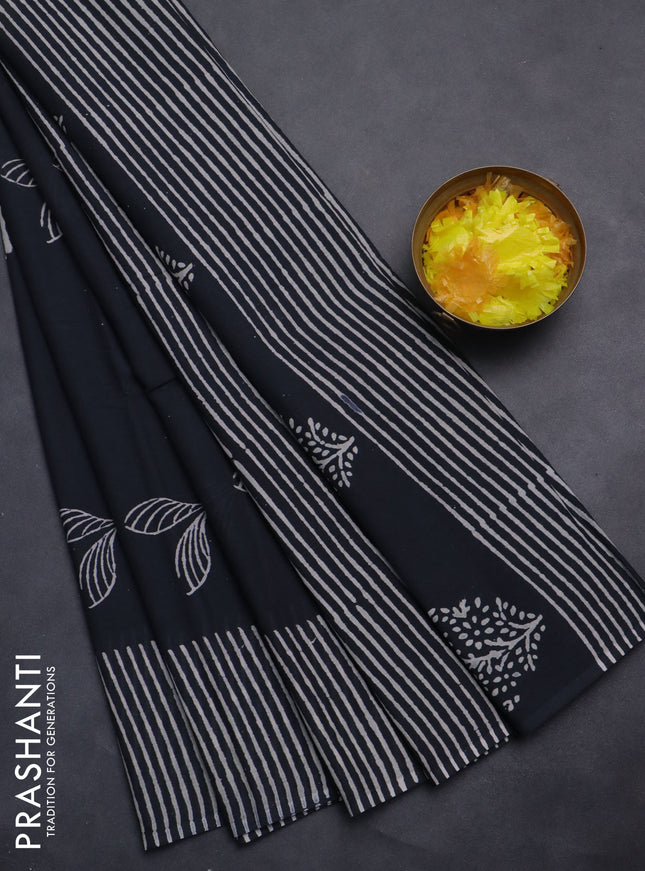 Jaipur cotton saree elephant grey with butta prints and printed border