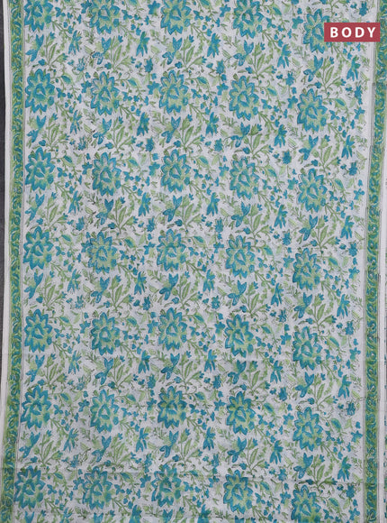 Jaipur cotton saree off white with allover floral prints and printed border