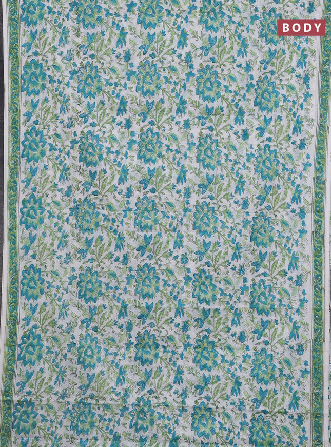 Jaipur cotton saree off white with allover floral prints and printed border