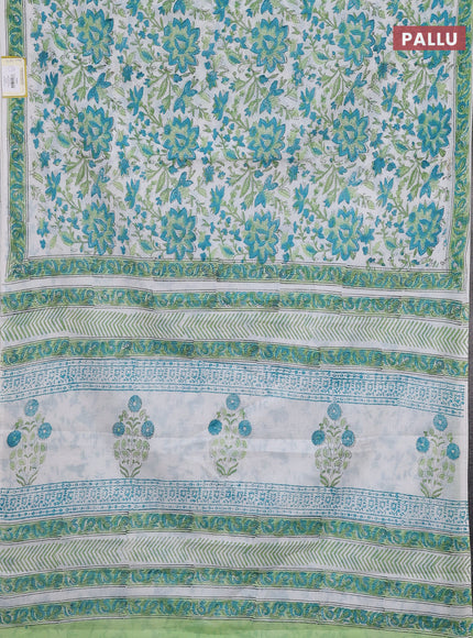 Jaipur cotton saree off white with allover floral prints and printed border