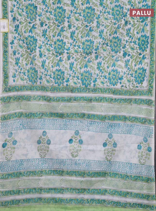 Jaipur cotton saree off white with allover floral prints and printed border