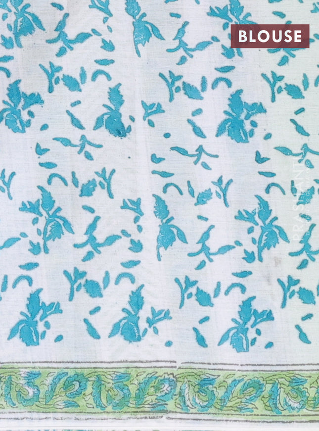 Jaipur cotton saree off white with allover floral prints and printed border