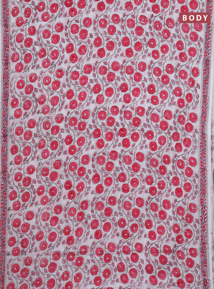 Jaipur cotton saree off white with allover floral prints and printed border