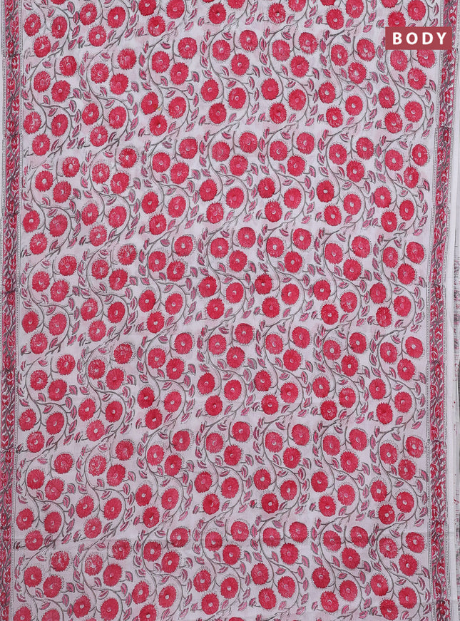 Jaipur cotton saree off white with allover floral prints and printed border