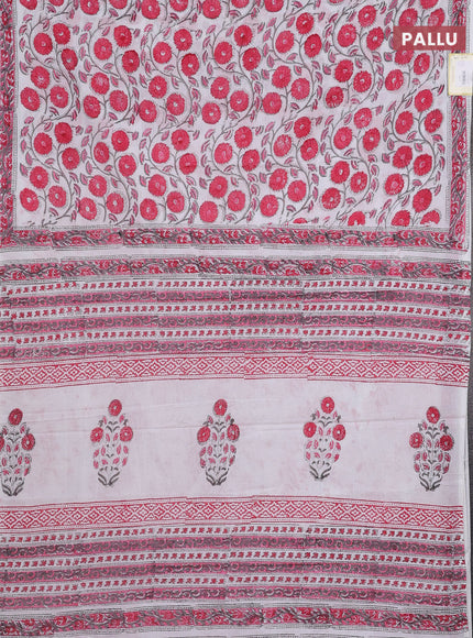 Jaipur cotton saree off white with allover floral prints and printed border