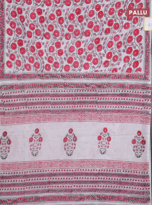 Jaipur cotton saree off white with allover floral prints and printed border